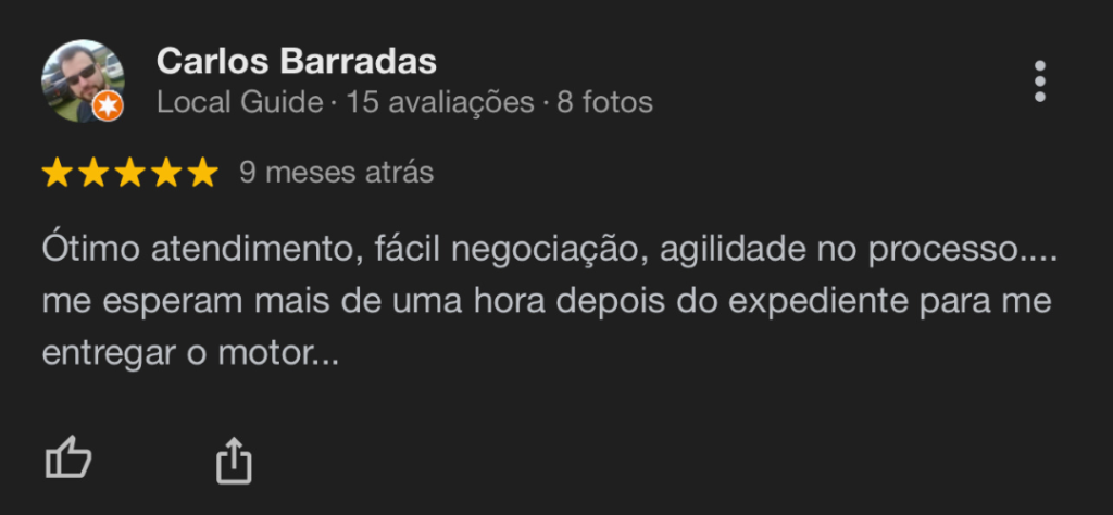 Descrição de um review de peças para colheitadeira